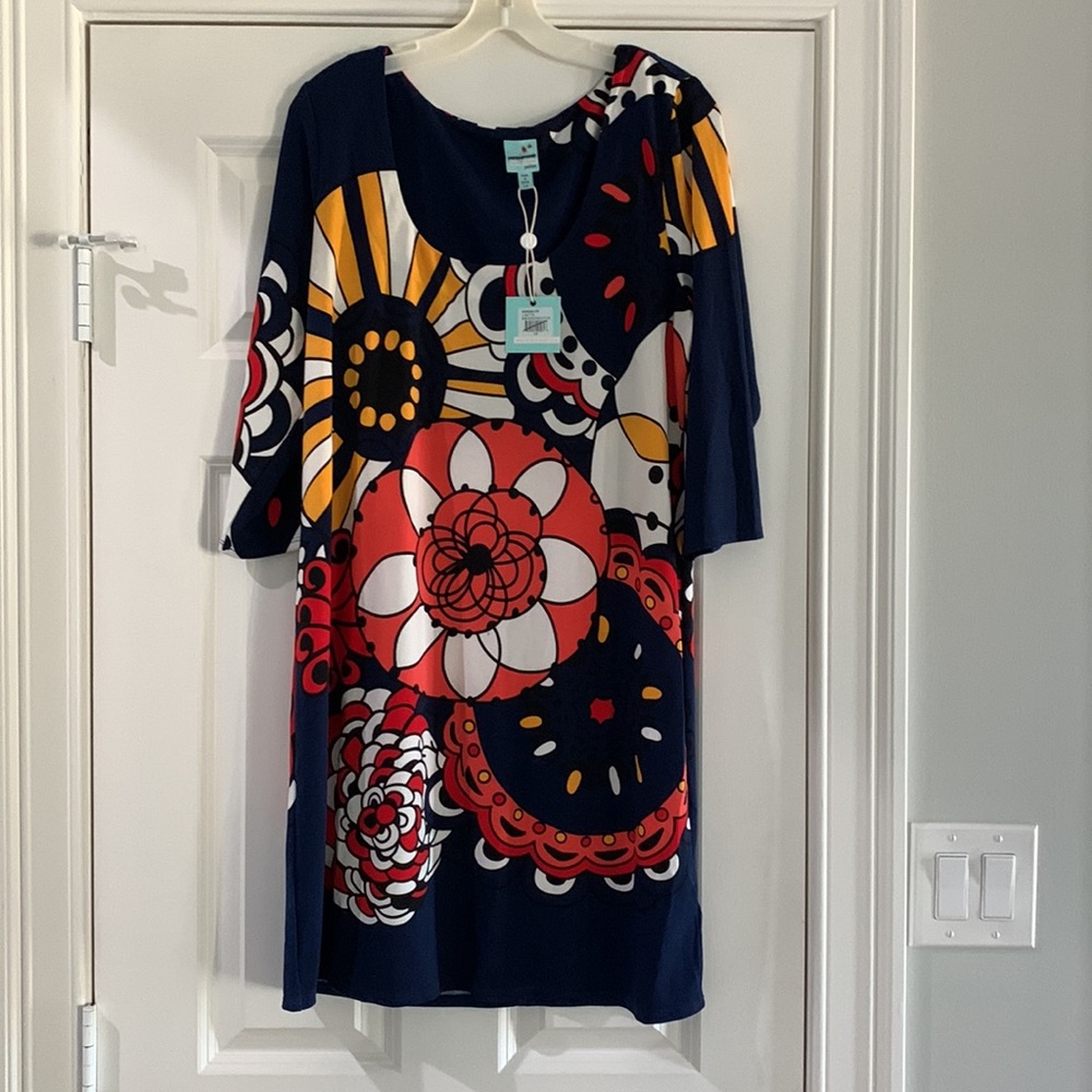 NWT Plenty Tracy Reese Lisette Bursting V-Neck Dress Large Petite Z262-22